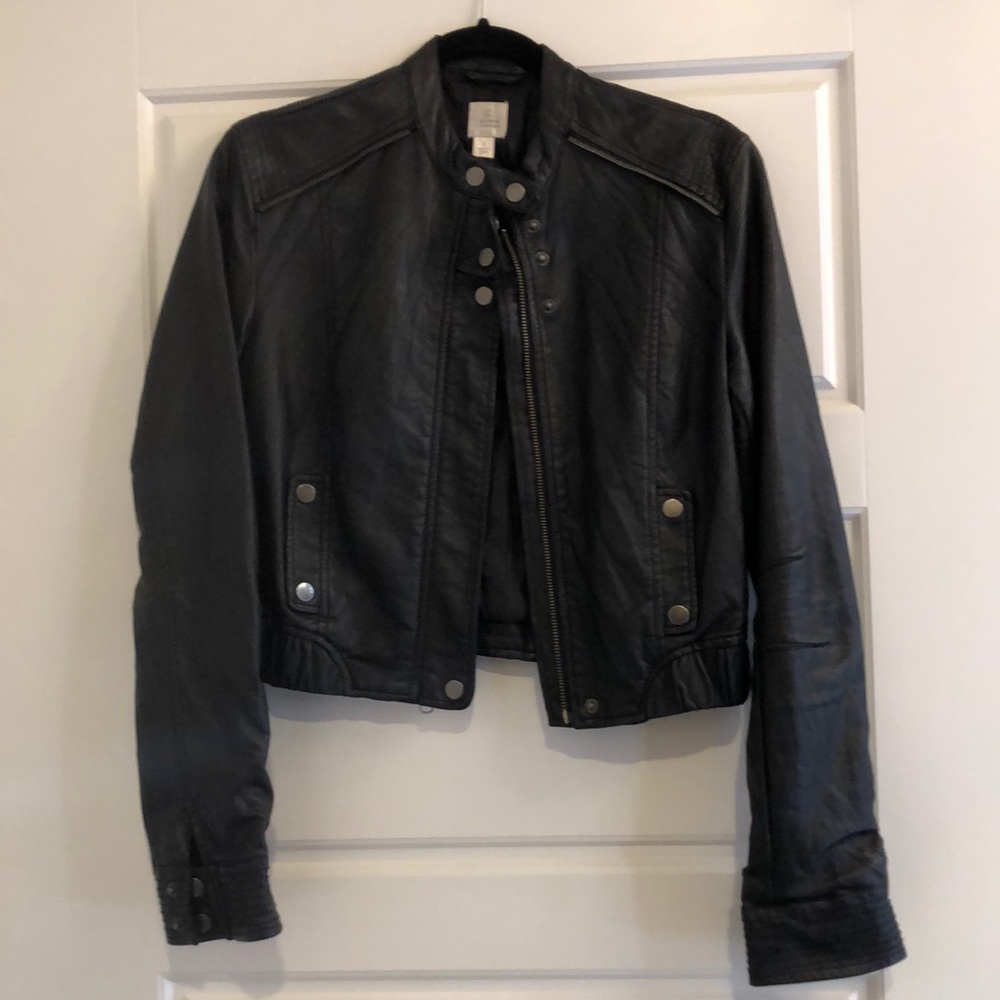 Cropped Faux Leather Bomber